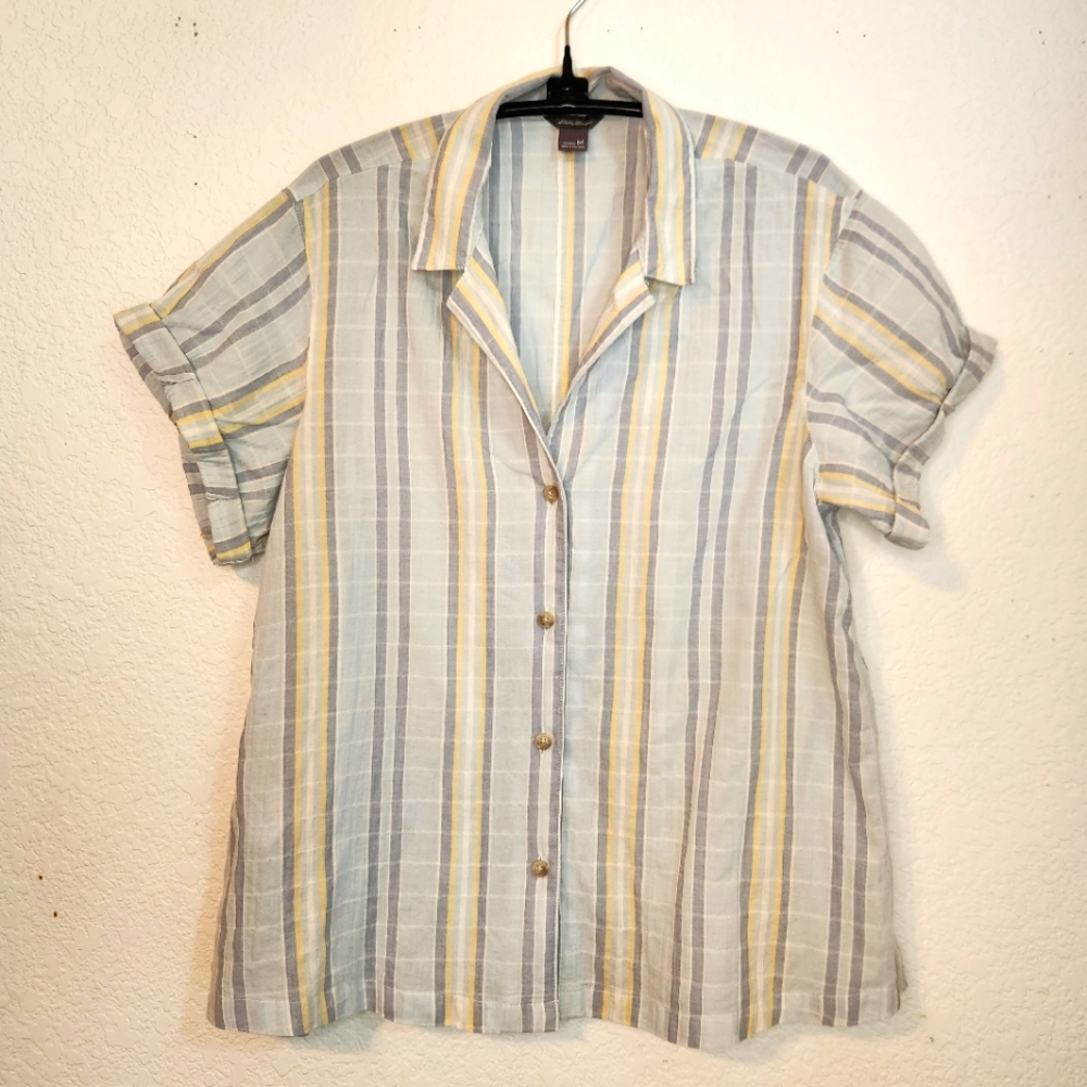 Eddie Bauer Women's Striped Short Sleeve Button Up Shirt, Size M